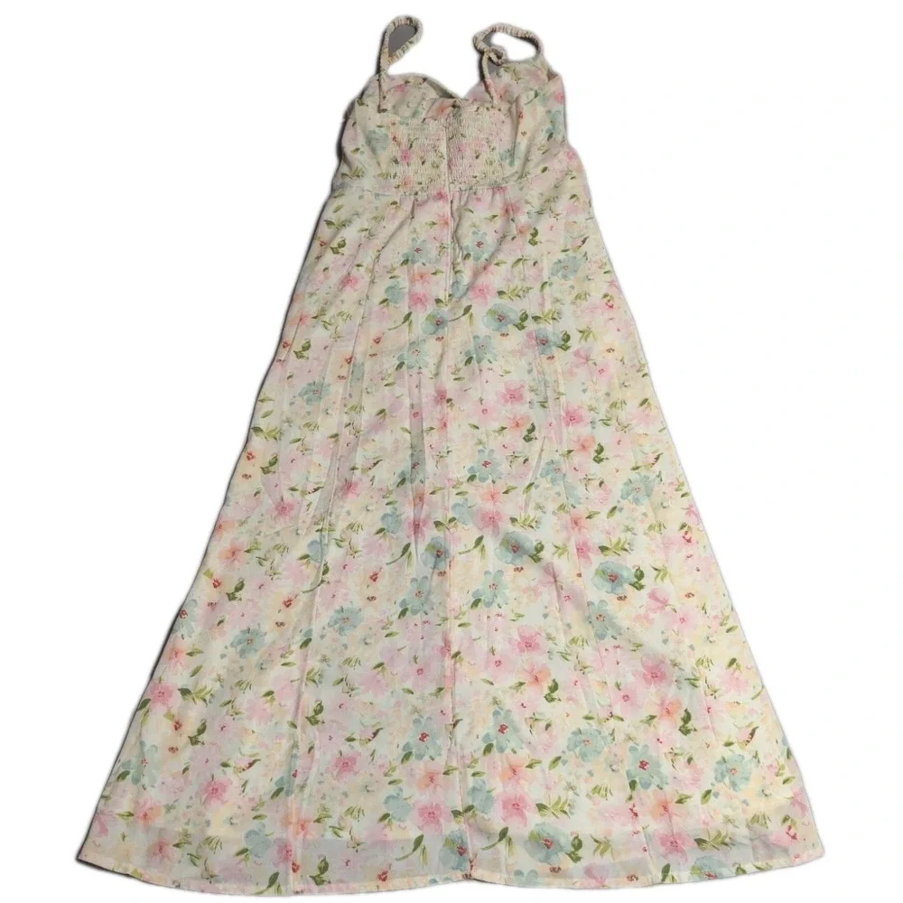 Abercrombie & Fitch Floral Maxi Dress Womens Small Pastel Pink Blue Cottagecore